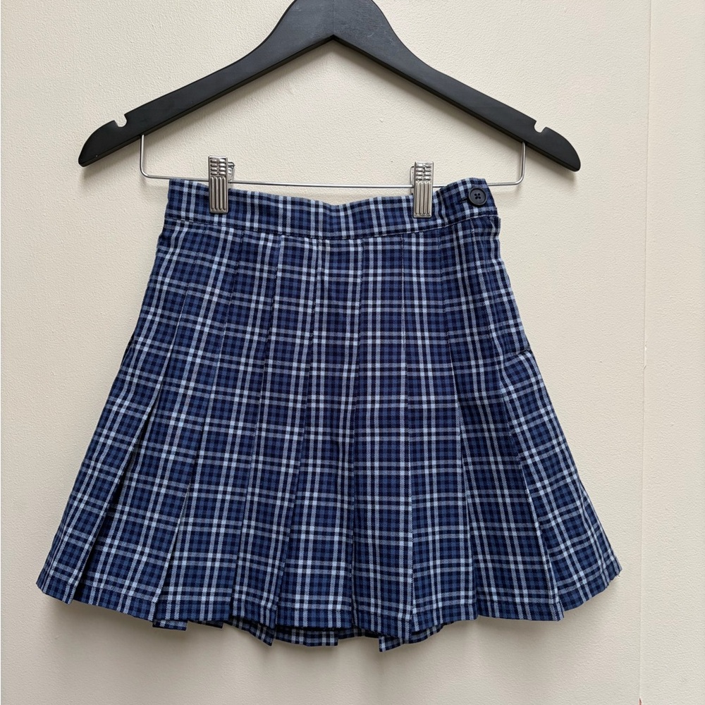 Aerie Navy Plaid Skater Skirt